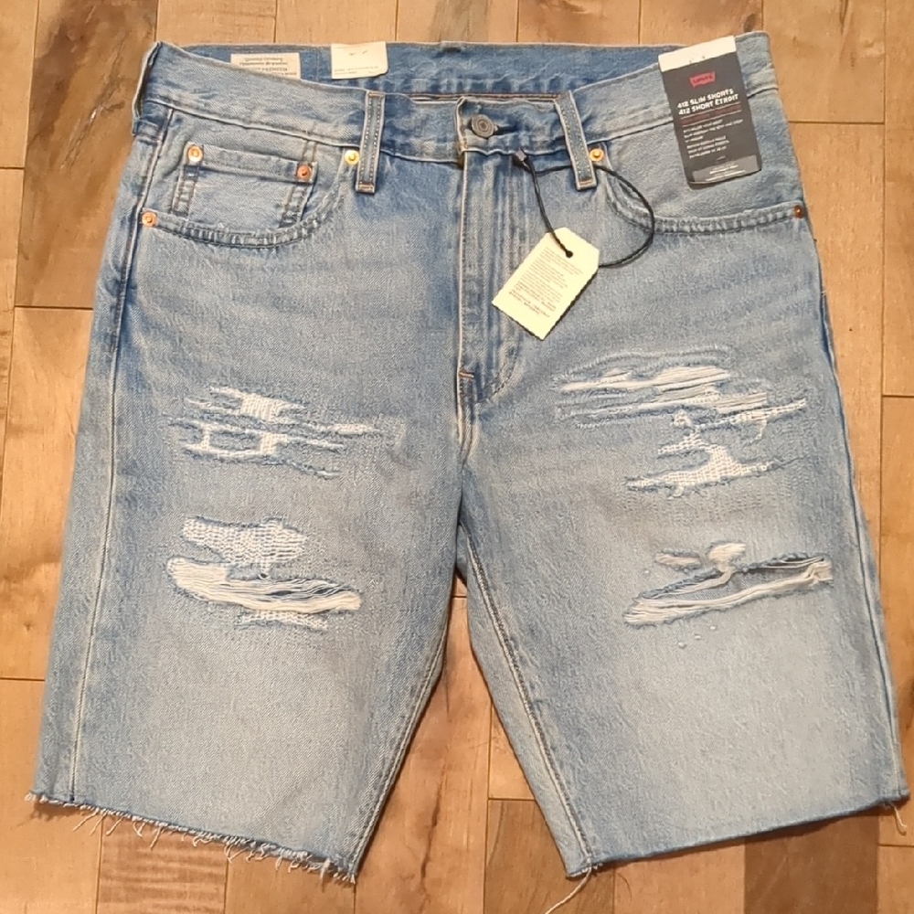 Levi's Men's Light Blue Distressed Jean Shorts